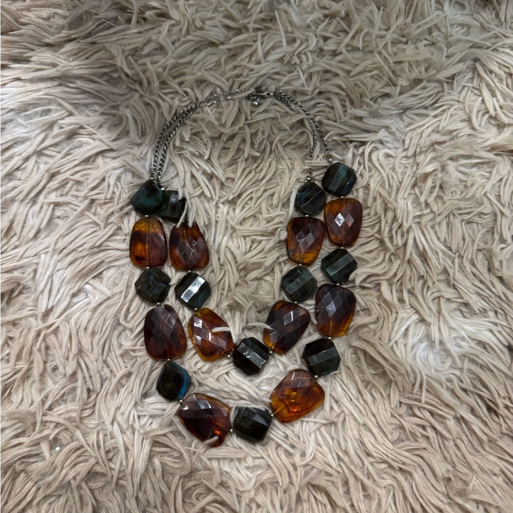 Like New Double-Layered Elegant Amber and Black Beaded Necklace